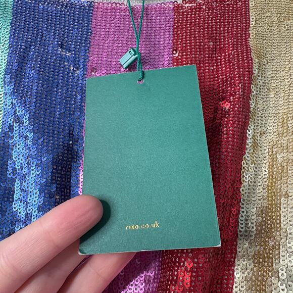 NWT RIXO Ava Rainbow Sequin Stripe Mini Dress Balloon Sleeve Long Sleeve XS - Picture 4 of 14